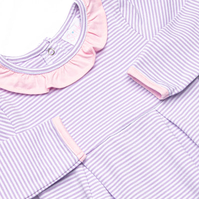 Lexie Ruffle Romper, Light Pink and Purple Stripe