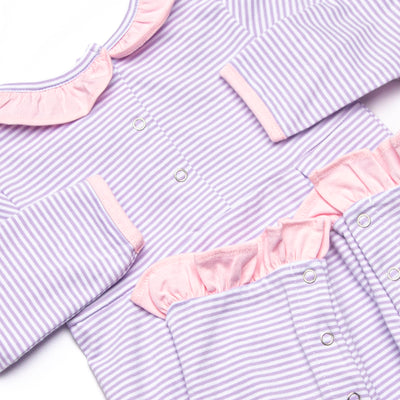Lexie Ruffle Romper, Light Pink and Purple Stripe