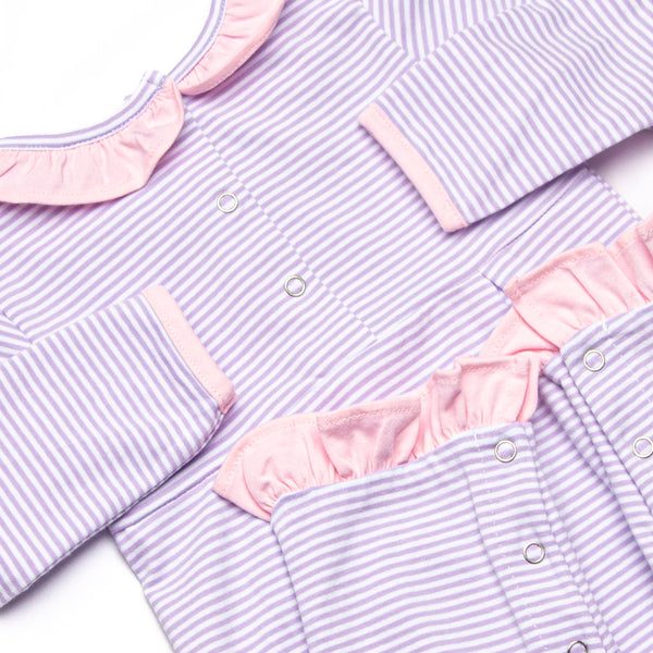 Lexie Ruffle Romper, Light Pink and Purple Stripe