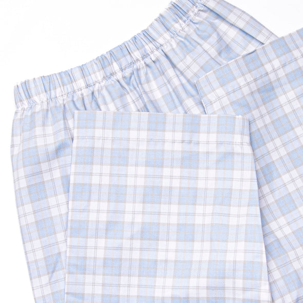 Plaid Pals Smocked Pant Set, Blue and Tan Plaid
