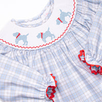 Plaid Pals Smocked Girl Bubble, Blue and Tan Plaid