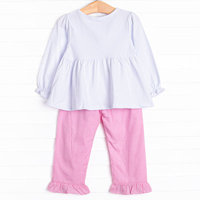Spooky Spirits Applique Ruffle Pant Set, Pink