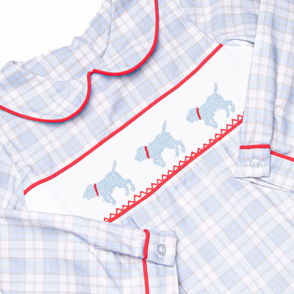 Plaid Pals Smocked Boy Bubble, Blue and Tan Plaid