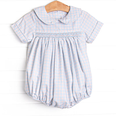 Bleu: Theodore Smocked Bubble, Blue Plaid