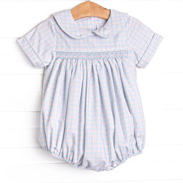 Bleu: Theodore Smocked Bubble, Blue Plaid