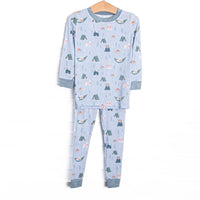  This set is made of the extremely soft, stretchy bamboo viscose fabric that feels like butter and features a camping puppy print. 