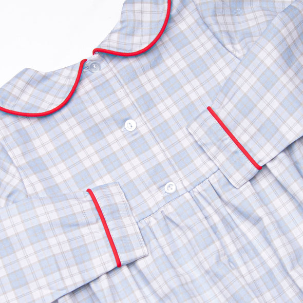 Plaid Pals Smocked Boy Bubble, Blue and Tan Plaid