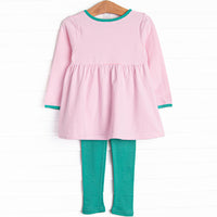 Lexie Legging Set, Jade Green and Pink Stripe