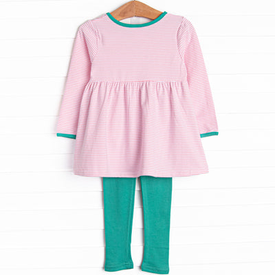Lexie Legging Set, Jade Green and Pink Stripe