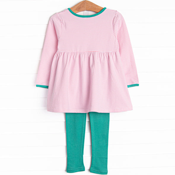 Lexie Legging Set, Jade Green and Pink Stripe