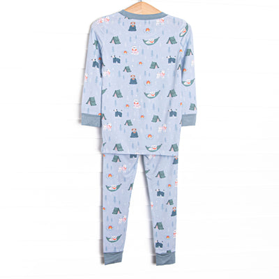 Campfire Friends Bamboo Pajama Set, Blue
