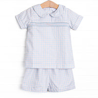 Bleu: Theodore Smocked Short Set, Blue Plaid
