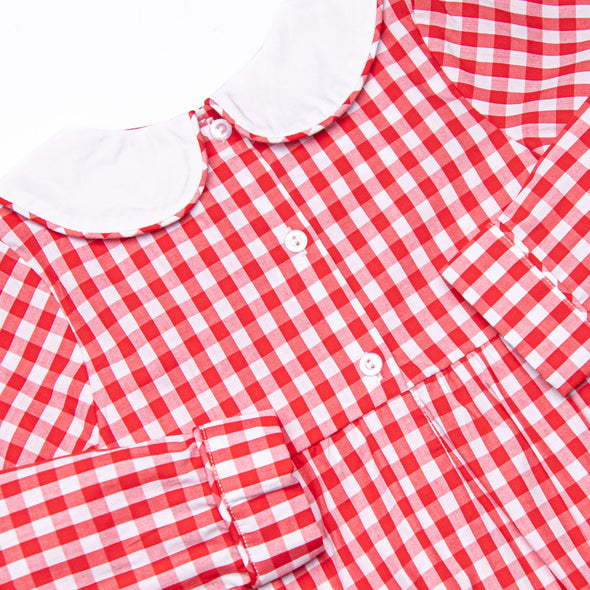 Chasing Tails Smocked Boy Romper, Red Check