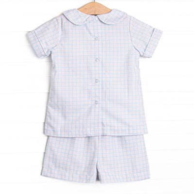 Bleu: Theodore Smocked Short Set, Blue Plaid