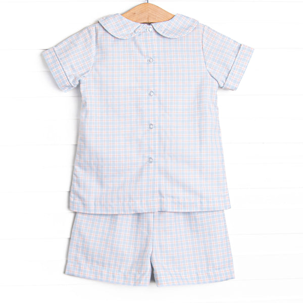 Bleu: Theodore Smocked Short Set, Blue Plaid
