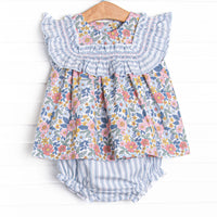 Bleu: Madeline Smocked Diaper Set, Blue
