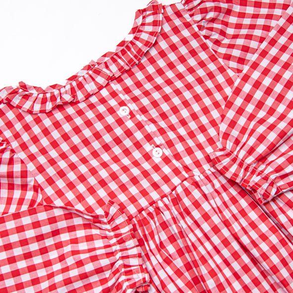 Chasing Tails Smocked Dress, Red Check