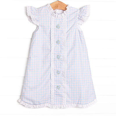 Bleu: Greer Embroidered Dress, Blue Plaid