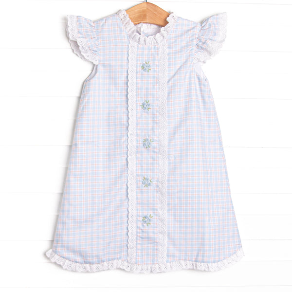 Bleu: Greer Embroidered Dress, Blue Plaid