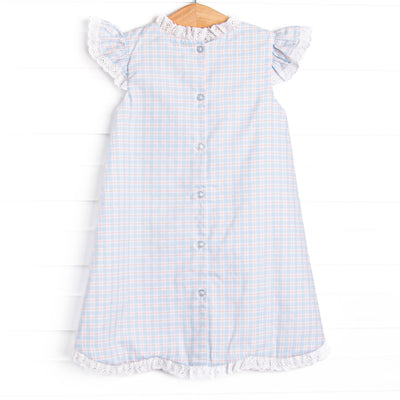 Bleu: Greer Embroidered Dress, Blue Plaid