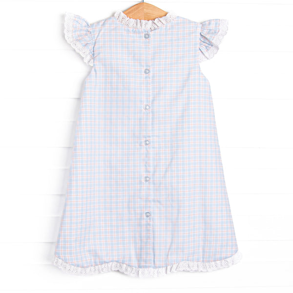 Bleu: Greer Embroidered Dress, Blue Plaid