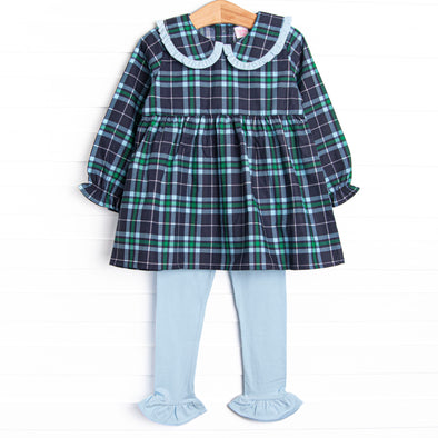 Campbell Long Sleeve Legging Set, Navy Plaid