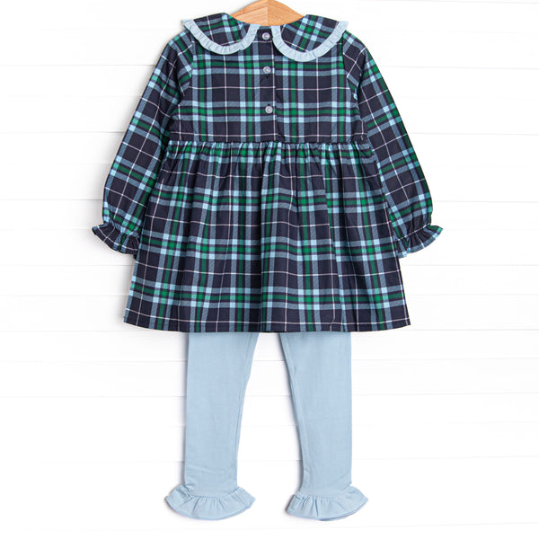 Campbell Long Sleeve Legging Set, Navy Plaid