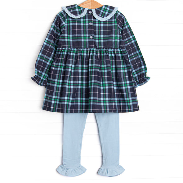 Campbell Long Sleeve Legging Set, Navy Plaid