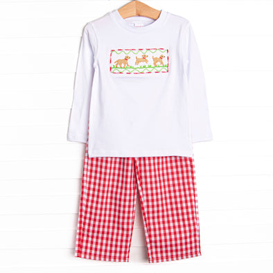 Chasing Tails Smocked Pant Set, Red Check