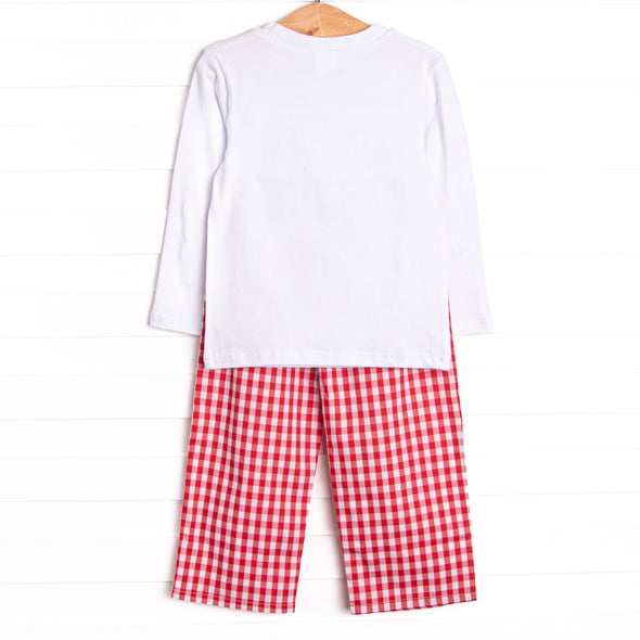 Chasing Tails Smocked Pant Set, Red Check