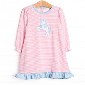 Prancin' Pony Applique Dress, Pink Stripe