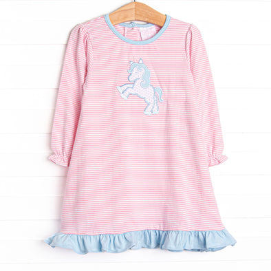 Prancin' Pony Applique Dress, Pink Stripe