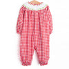 Chasing Tails Smocked Girl Romper, Red Check