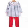 Plaid Pals Smocked Legging Set, Blue and Tan Plaid