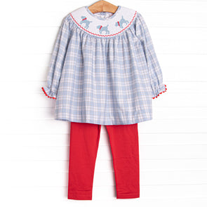 Plaid Pals Smocked Legging Set, Blue and Tan Plaid