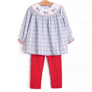 Plaid Pals Smocked Legging Set, Blue and Tan Plaid