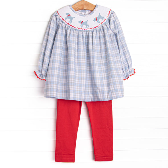 Plaid Pals Smocked Legging Set, Blue and Tan Plaid