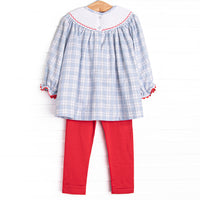 Plaid Pals Smocked Legging Set, Blue and Tan Plaid