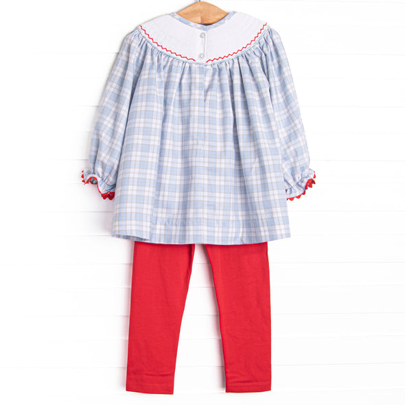 Plaid Pals Smocked Legging Set, Blue and Tan Plaid