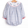 Plaid Pals Smocked Girl Bubble, Blue and Tan Plaid