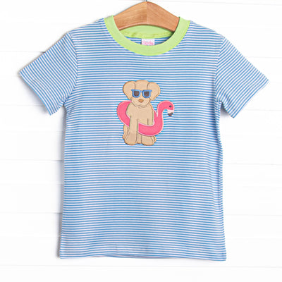 Pool Day Pooch Applique Top, Blue