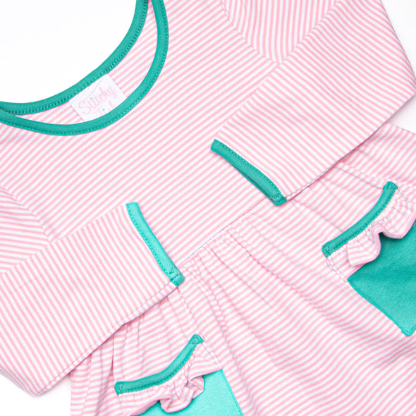 Lexie Legging Set, Jade Green and Pink Stripe