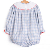 Plaid Pals Smocked Girl Bubble, Blue and Tan Plaid