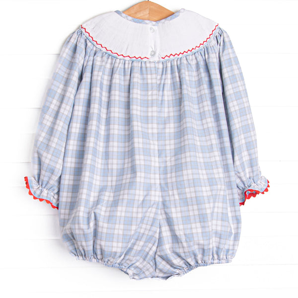 Plaid Pals Smocked Girl Bubble, Blue and Tan Plaid