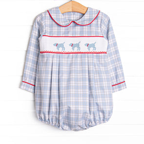 Plaid Pals Smocked Boy Bubble, Blue and Tan Plaid