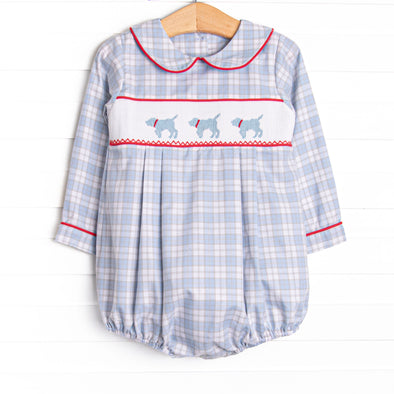 Plaid Pals Smocked Boy Bubble, Blue and Tan Plaid