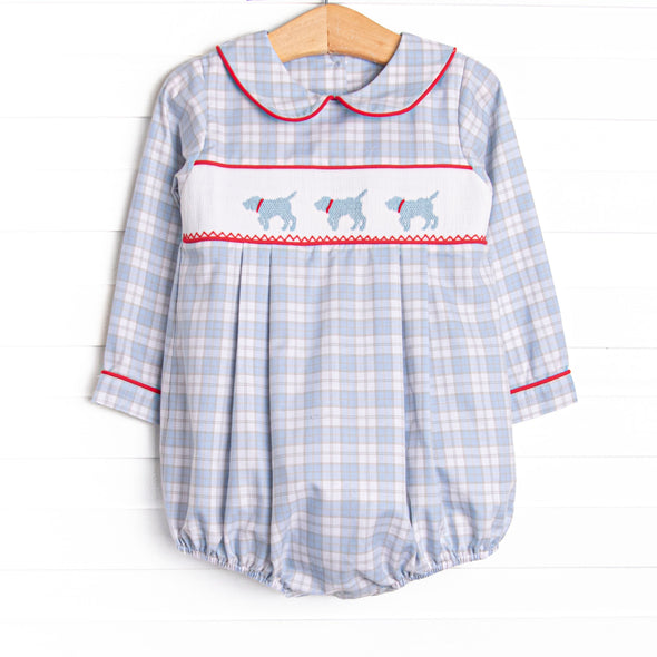 Plaid Pals Smocked Boy Bubble, Blue and Tan Plaid