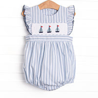 Bleu: Susannah Sails Smocked Bubble, Blue Stripe