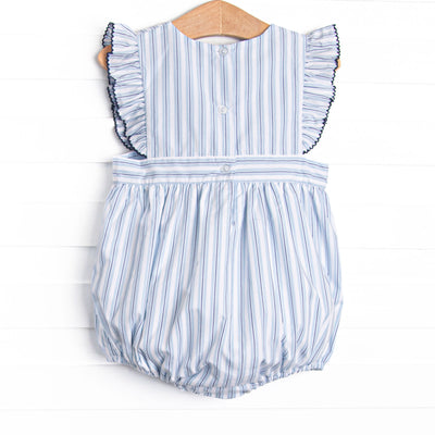 Bleu: Susannah Sails Smocked Bubble, Blue Stripe