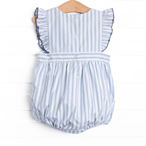 Bleu: Susannah Sails Smocked Bubble, Blue Stripe